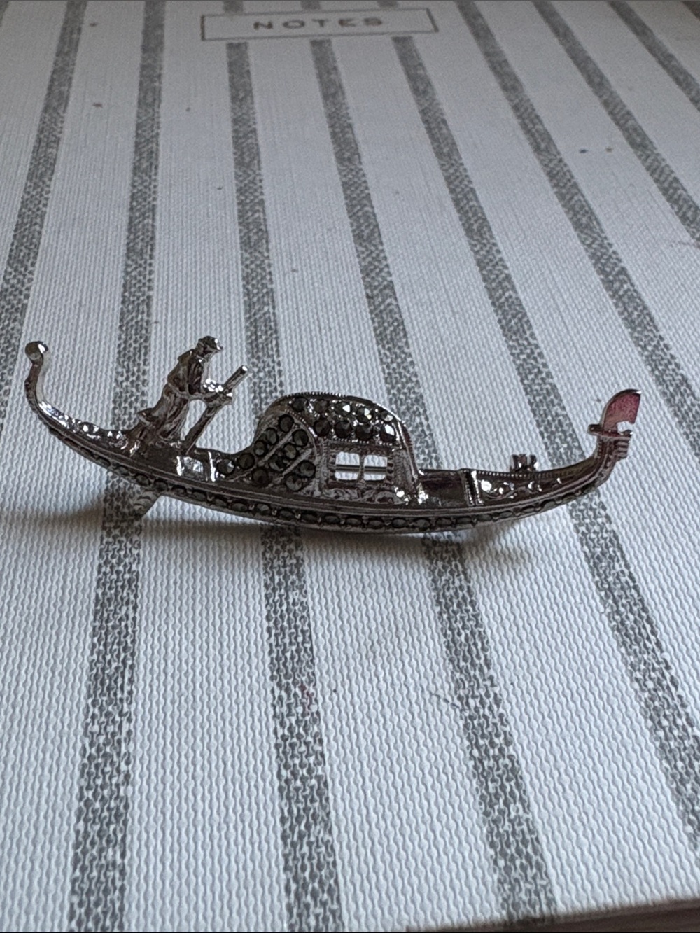 🍾 Vintage 925 Silver Marcasite Venetian Italian Gondola Pin